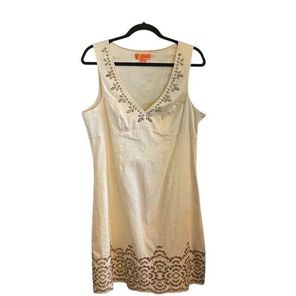 Hale Bob Embroidered lace & beaded detail Cream Sleeveless Dress resortwear - Picture 5 of 10